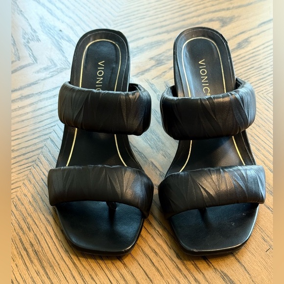 Women’s VIONIC Emaline black leather slide heeled sandals- Size 6 - Picture 4 of 9